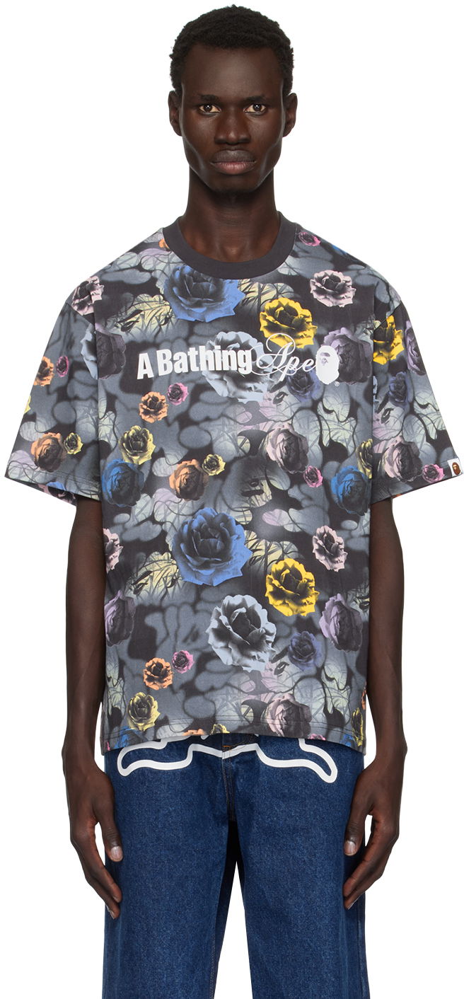 Majica kratkih rukava BAPE Floral Solid Camo Logo Relaxed Fit T-shirt Crna | 001CSK801302M