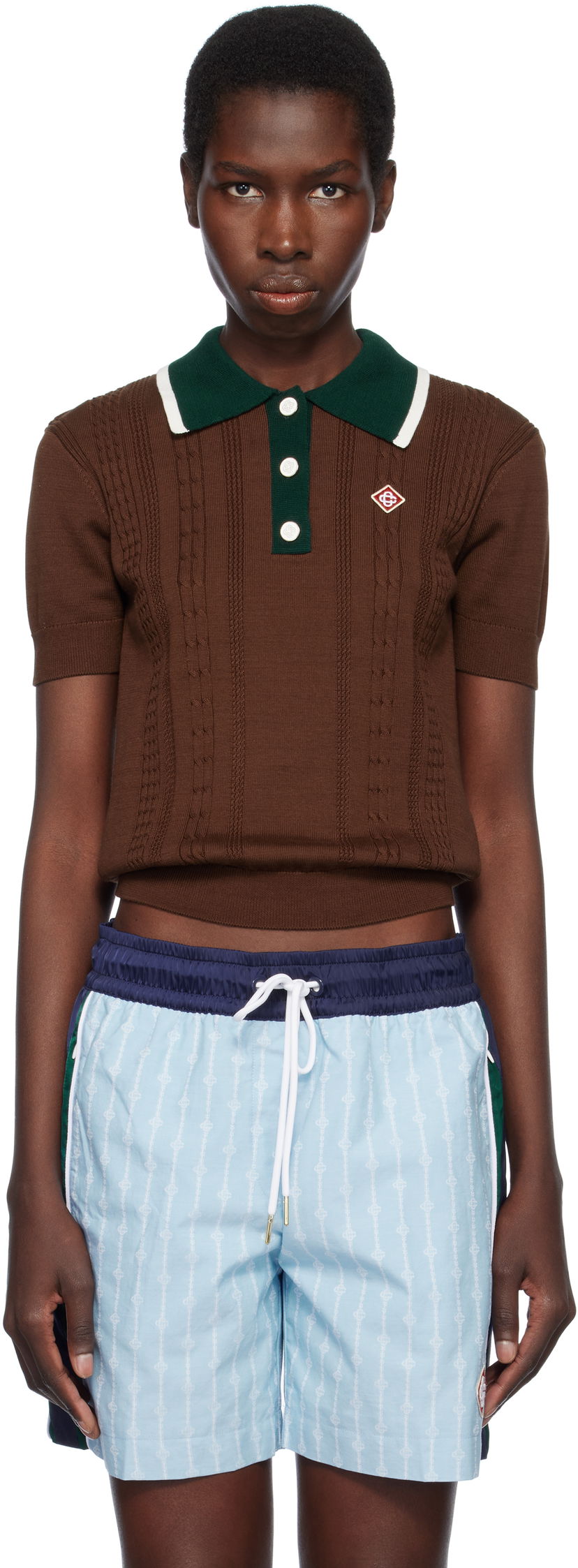 Polo majica Casablanca Casablanca Cable Knit Polo Smeđa | WS25-KW-948-01