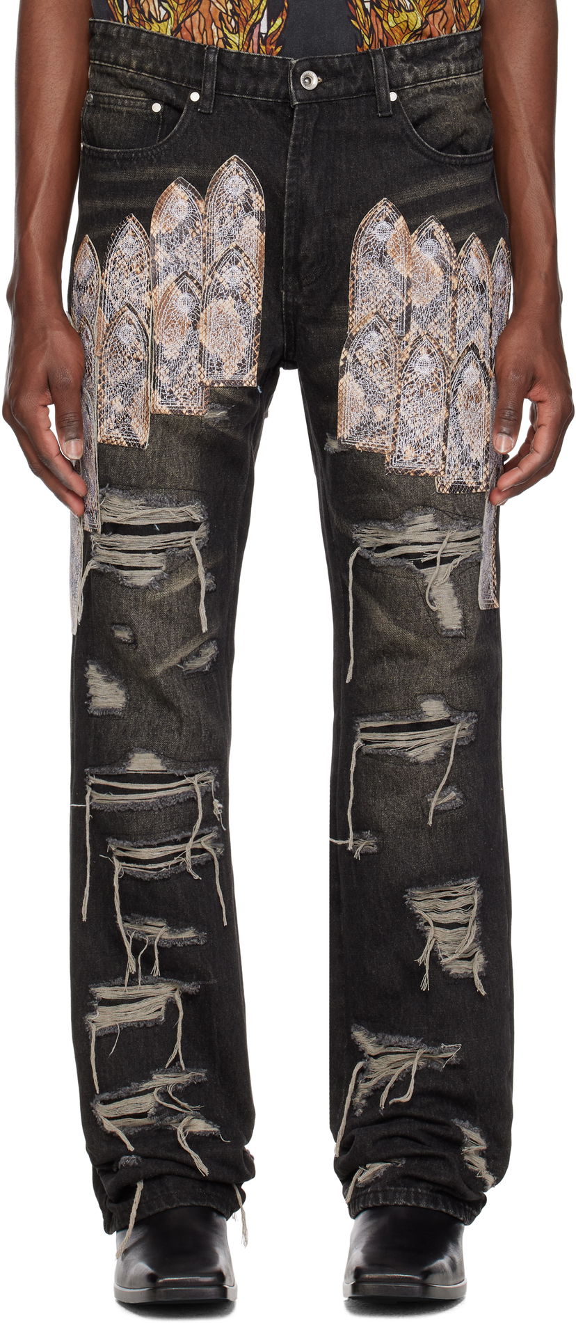 Jeans Who Decides War Who Decides War Patch Arch Distressed Denim Jeans Crna | 1120960017SS25