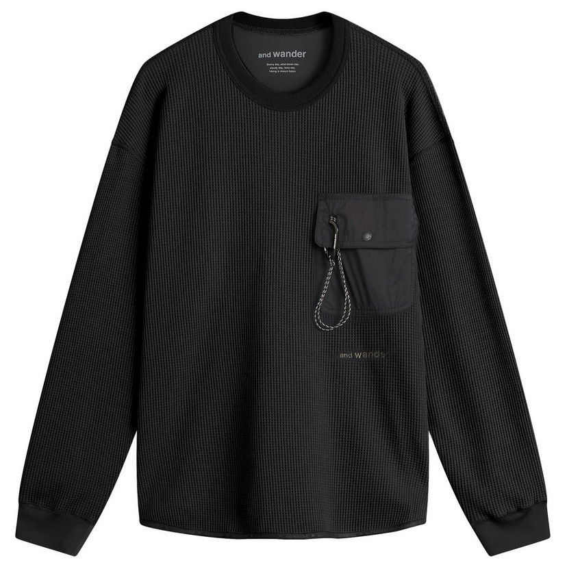 Majica kratkih rukava and wander Longsleeve Waffle T-Shirt with Pocket, Size Small Crna | 5745984084-010
