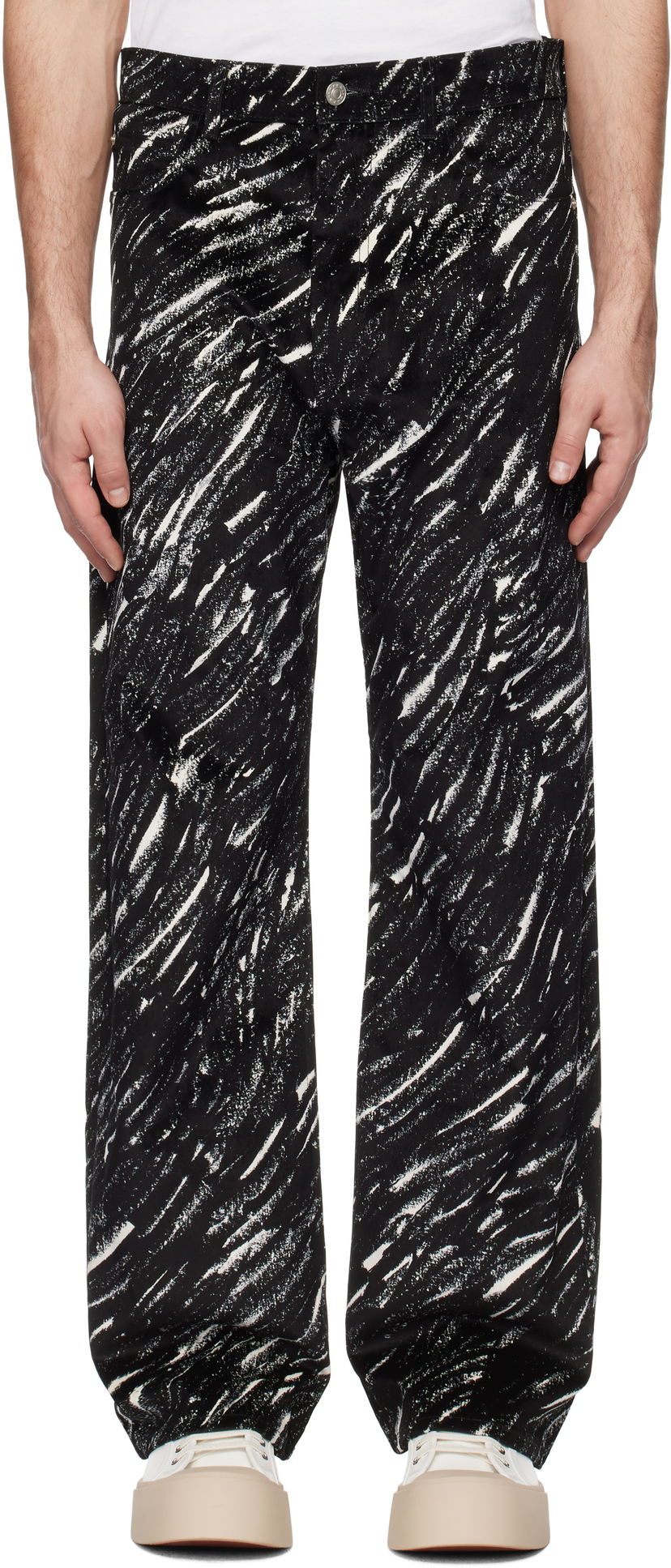 Jeans Marni Marni Flocked Denim Wide-Leg Jeans Crna | PUJU0021A0 UTC432
