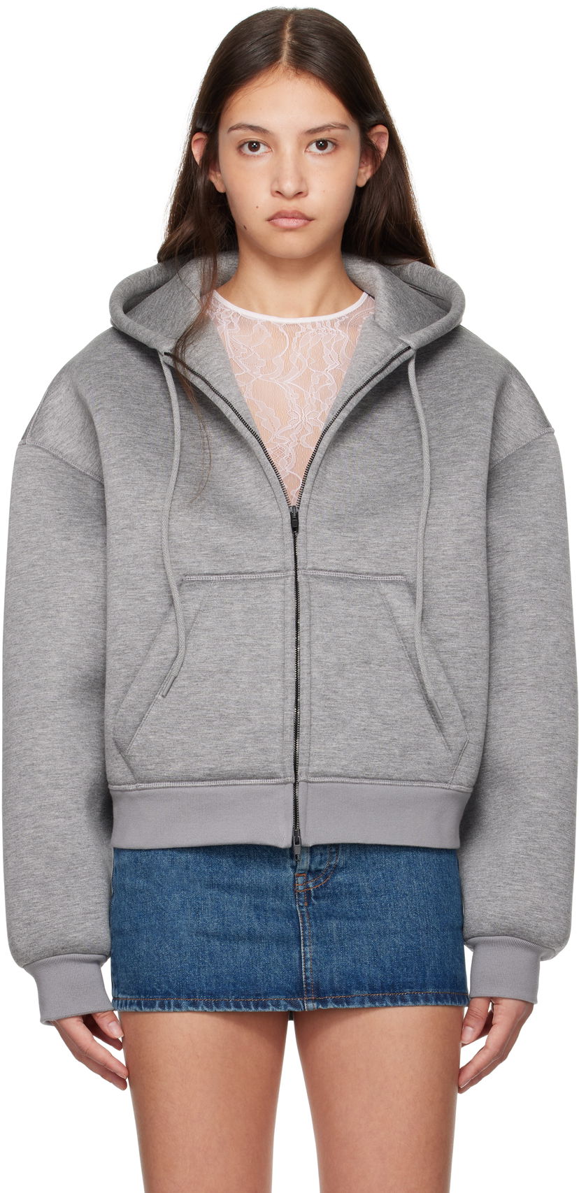 Dukserice WARDROBE.NYC WARDROBE.NYC Bonded Zip-Up Hoodie Siva | W1093F24BJ