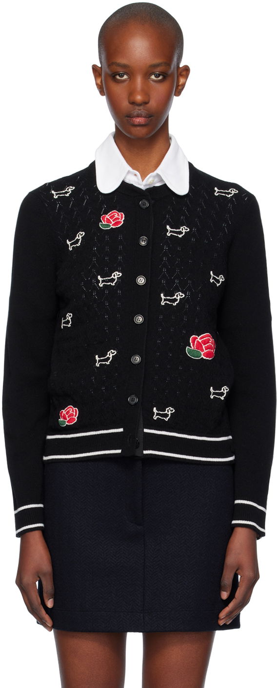 Džemper Thom Browne Thom Browne Pointelle Hector & Rose Cardigan Crna | FKC604E-Y1029