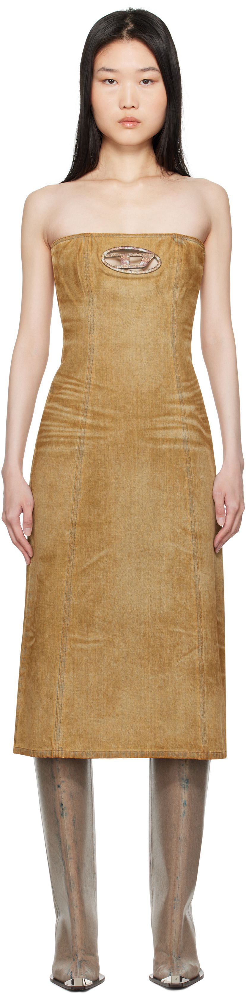 Haljina Diesel Denim Midi Tube Dress Smeđa | A15899 0AJET