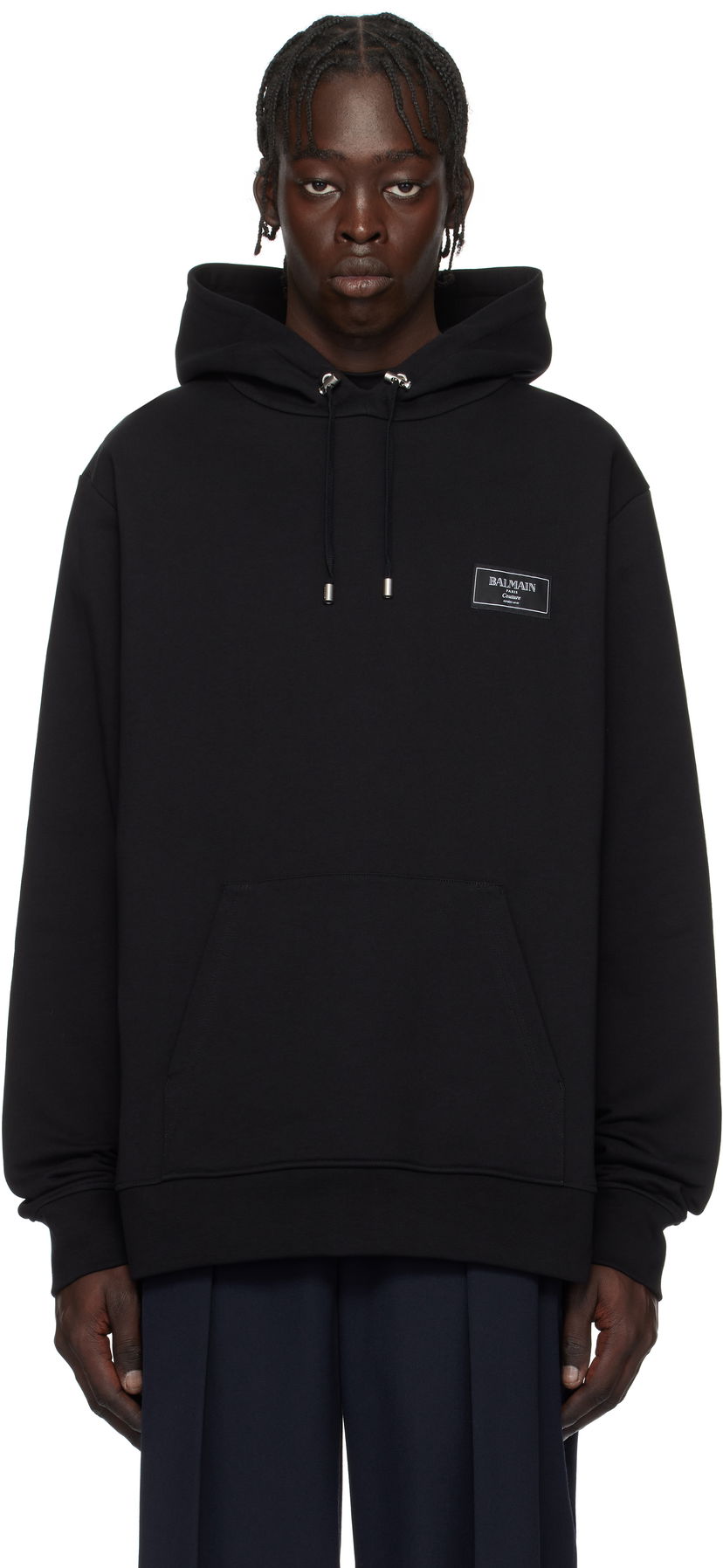 Dukserice Balmain Couture Label Black Hoodie Crna | EH1JT047BC91