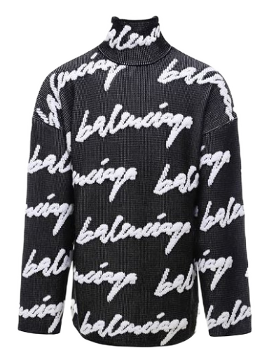 Džemper Balenciaga Scribble Logo Turtleneck Jersey Sweater Crna | 625927