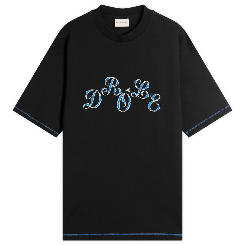 Majica kratkih rukava Drôle de Monsieur Stagger Logo T-Shirt, Size Large Crna | H-TS264-CO002-BL