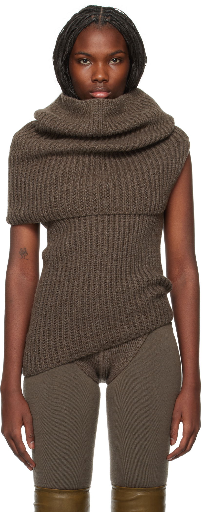Džemper Rick Owens Ribbed Knit Turtleneck Top Smeđa | RO02D3673 HWS