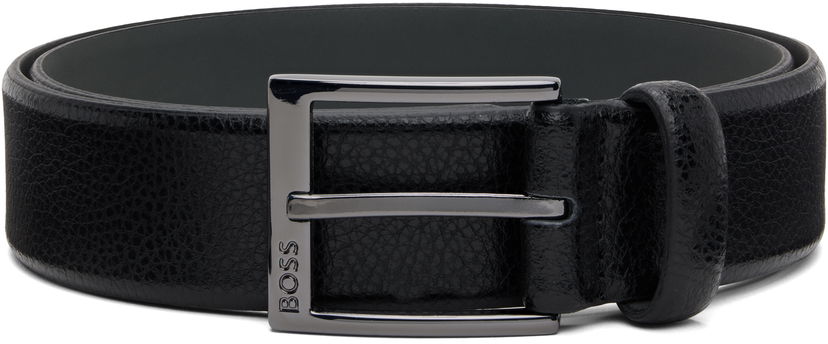 Pojasevi BOSS Pebbled Leather Rectangular Buckle Belt Crna | 50541158