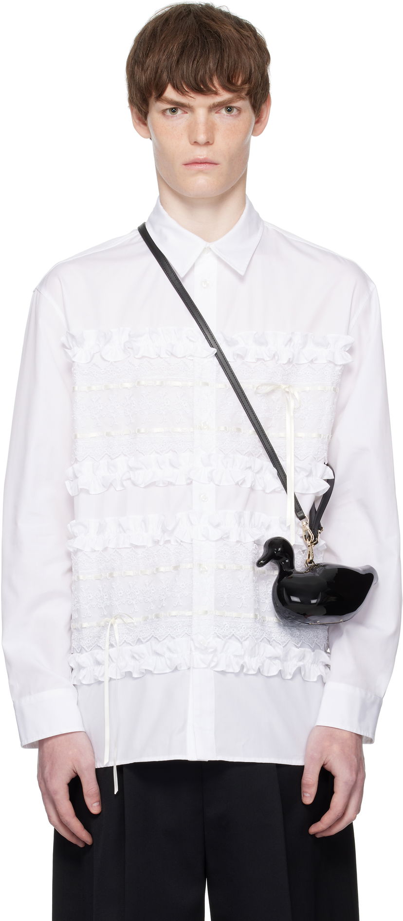 Košulja Simone Rocha Simone Rocha Lace Ribbon Trim Shirt Bijela | 5391 1025
