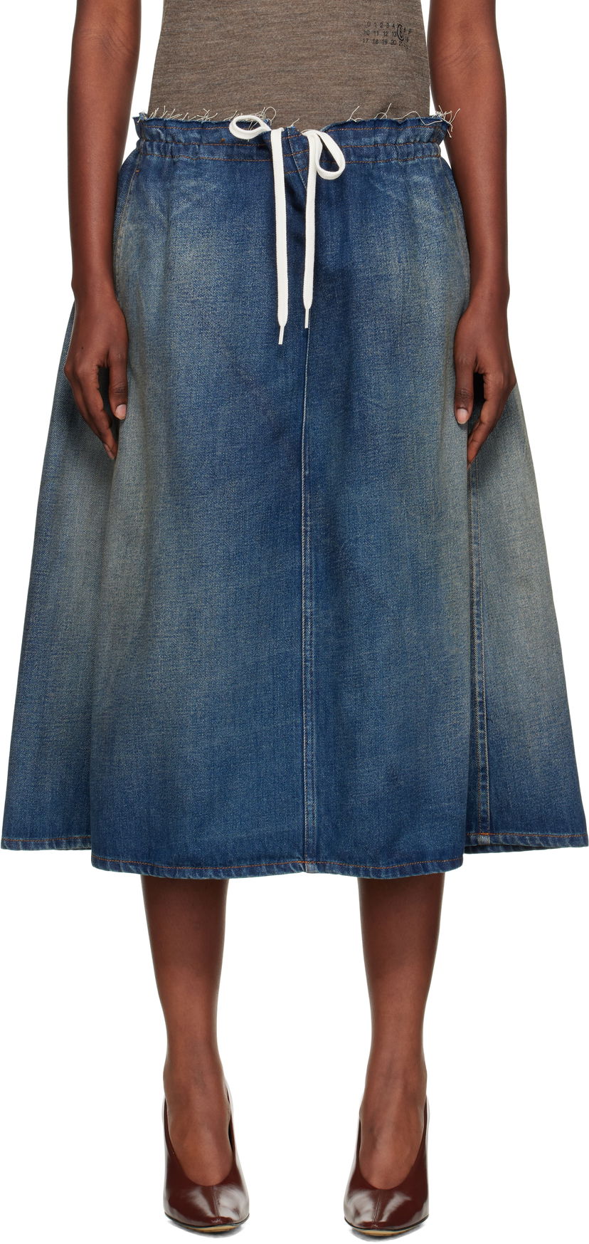 Suknja Maison Margiela MM6 Maison Margiela Drawstring Denim Midi Skirt Plava | S52MI0023 M30017