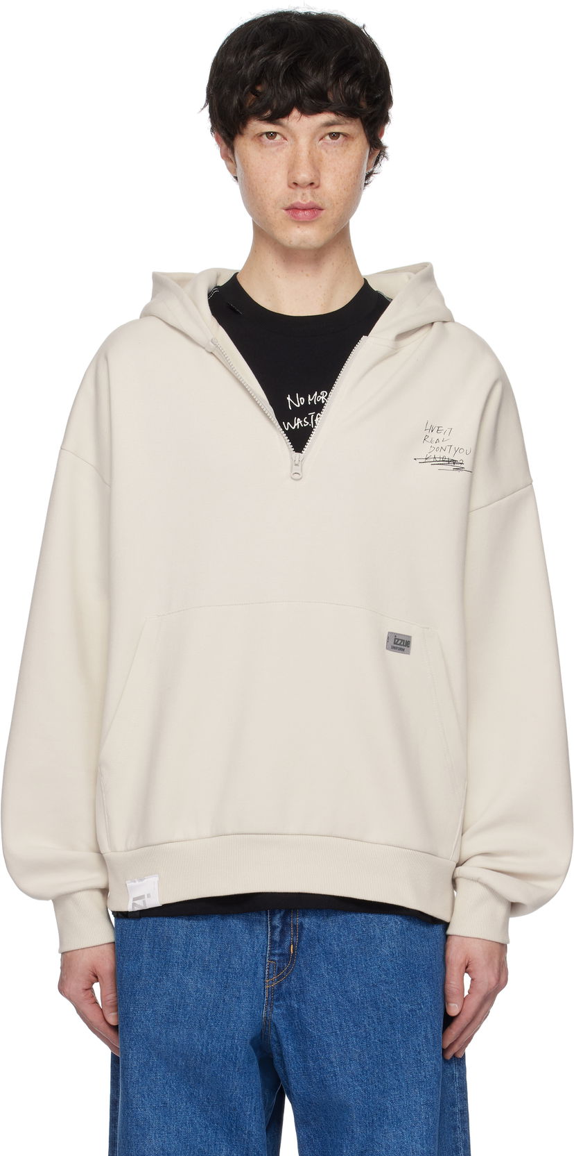 Dukserice izzue Izzue Graphic Print Zip Hoodie Bež | IZXSWN3157W4NGYR