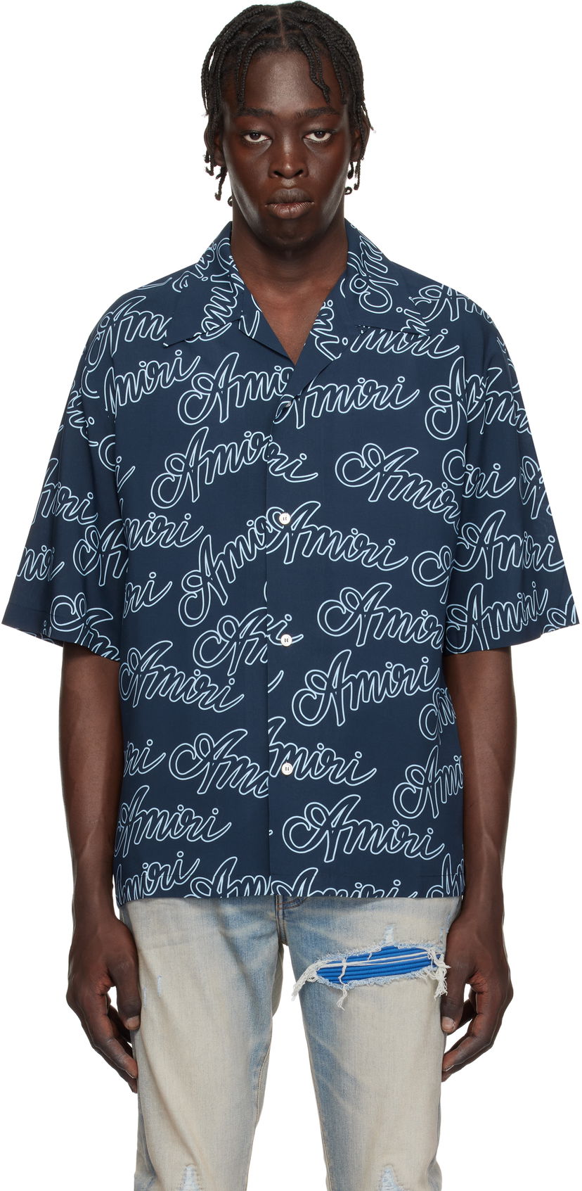 Košulja AMIRI Script Print Bowling Shirt Plava | AMSTCA1081