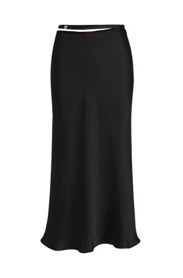 Suknja BOSS Satin A-Line Midi Skirt with Waist Trim Crna | 50536435, 0