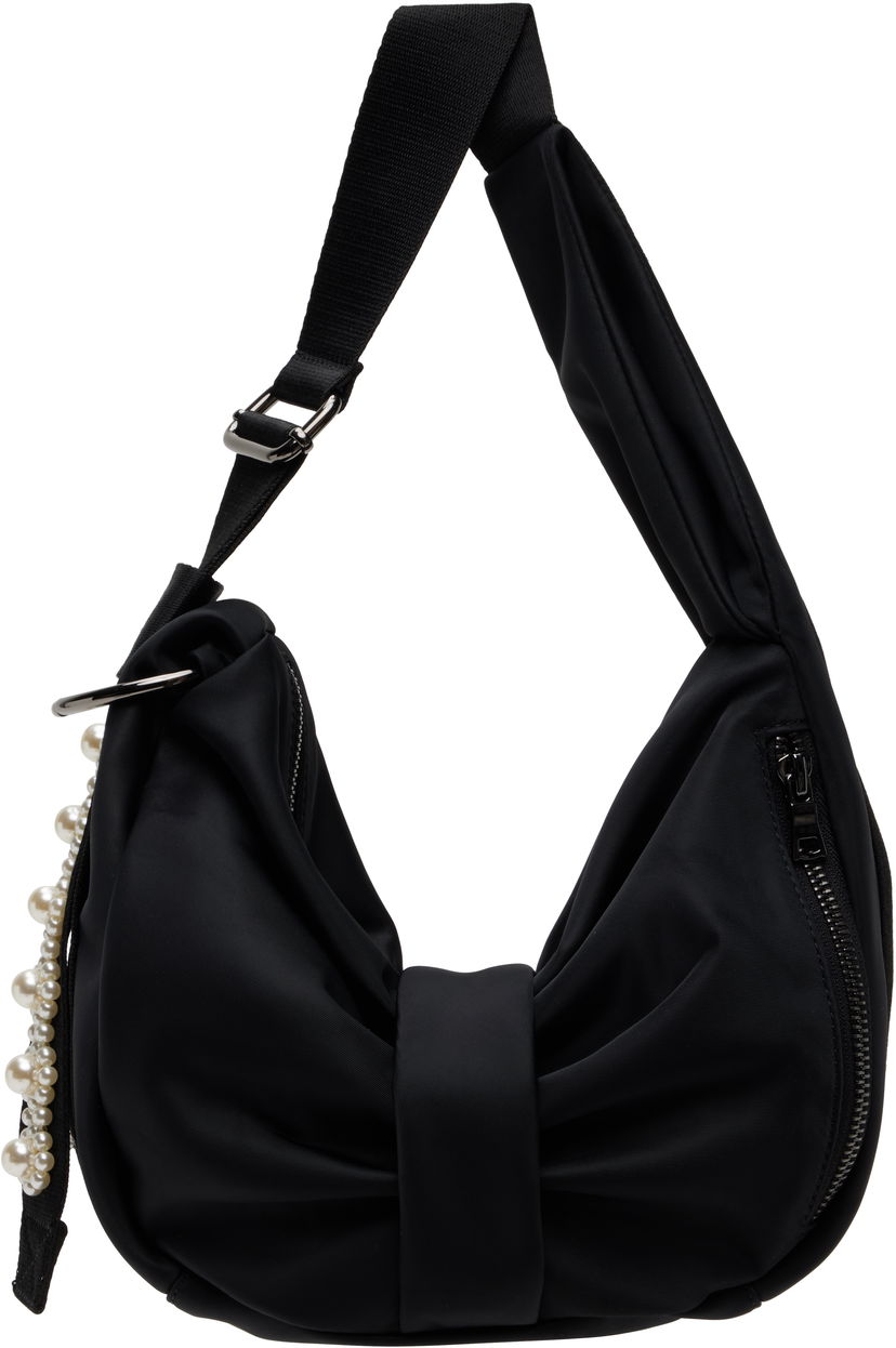 Torba za rame Simone Rocha Simone Rocha Mini Pearl-Embellished Sling Bow Bag Crna | BAG198B 0761