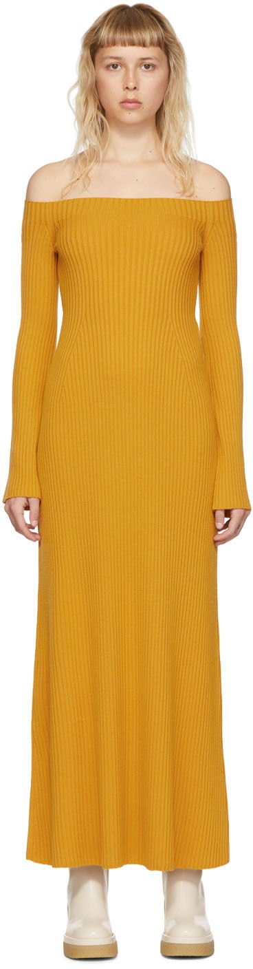 Haljina CHLOÉ Wool Off Shoulder Maxi Dress Žuta | CHC22UMR04650