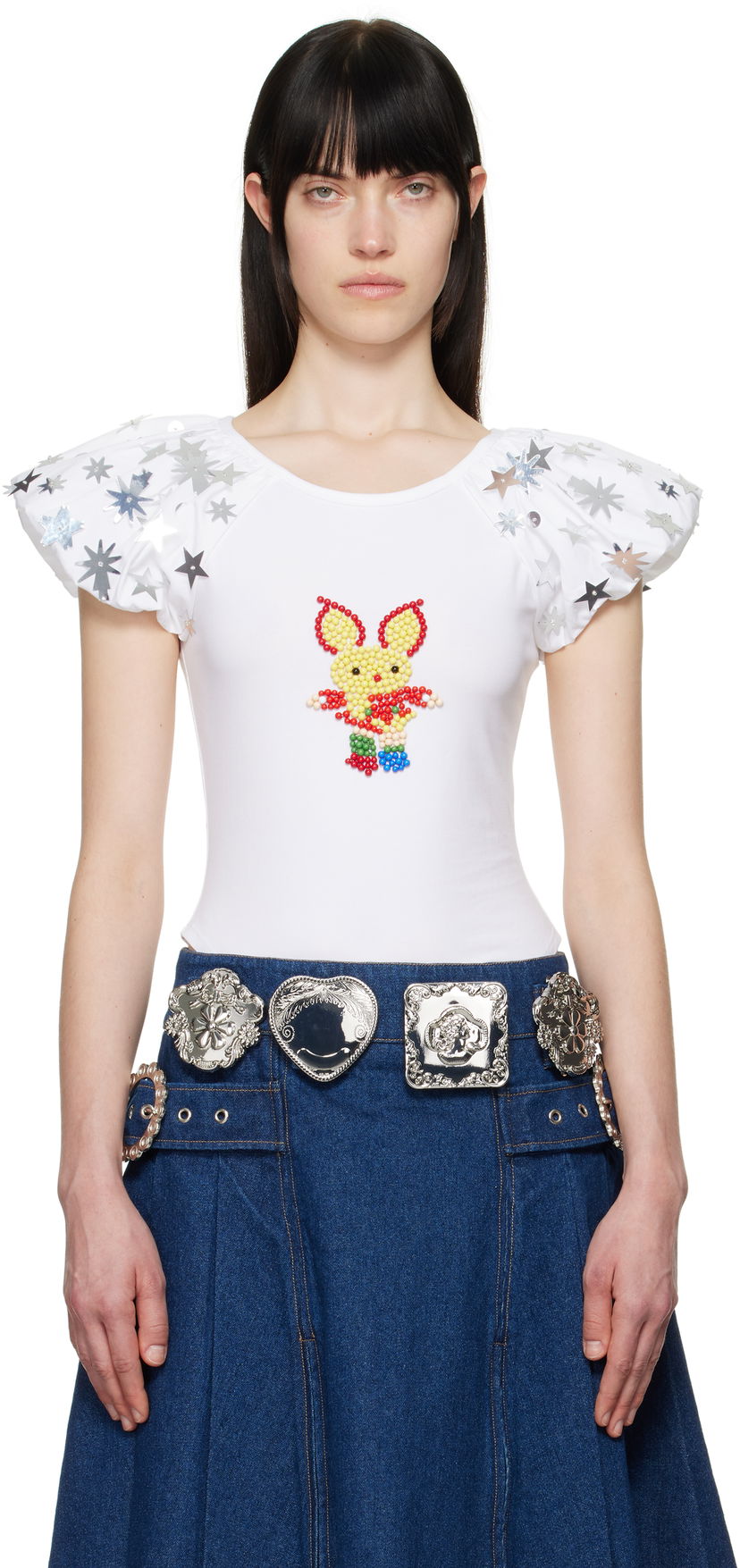Majica kratkih rukava Chopova Lowena Chopova Lowena Angelica Beaded Star-Sleeve T-Shirt Bijela | 2289