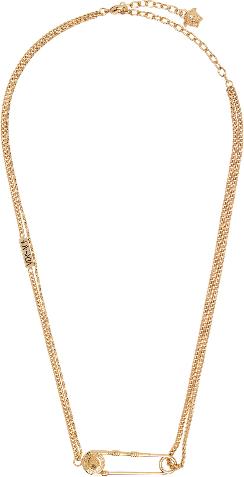Ogrlica Versace Versace Gold-Tone Double Chain Safety Pin Pendant Necklace Metalik | 1020256_1A00620