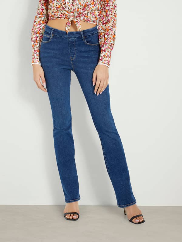 Hlače i traperice GUESS Mid Rise Bootcut Denim Pant Tamnoplava | W4GA58D5BR0