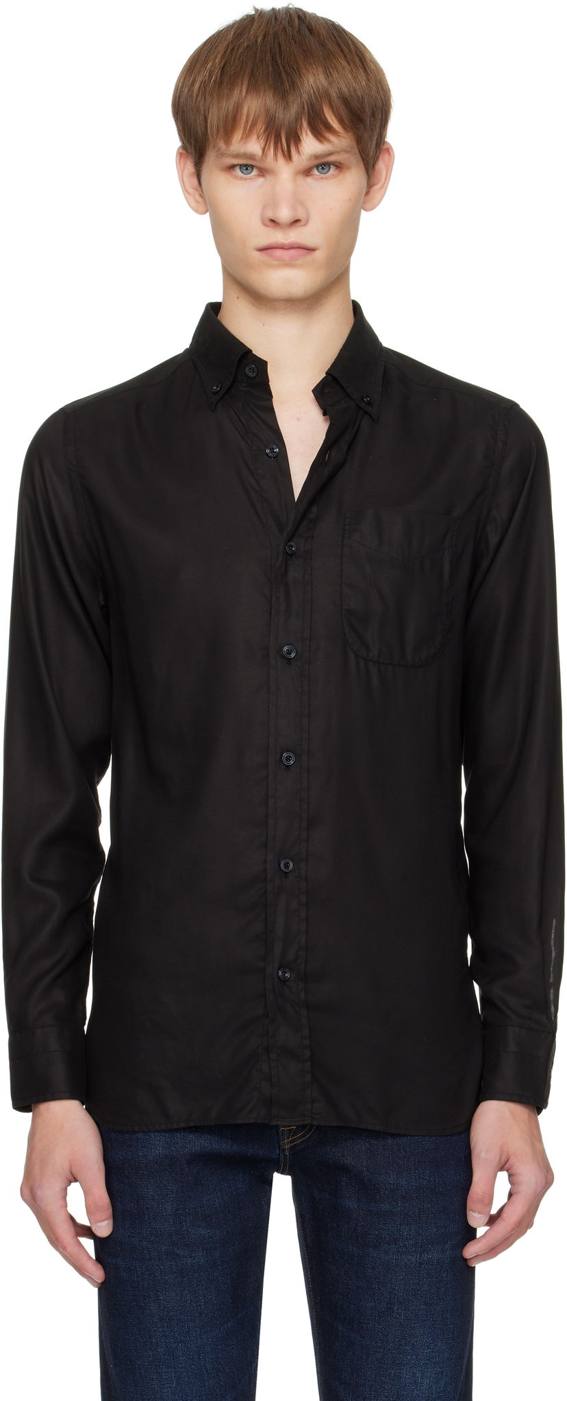Košulja Tom Ford TOM FORD Gabardine Slim Fit Shirt Crna | HSO001-FMT058