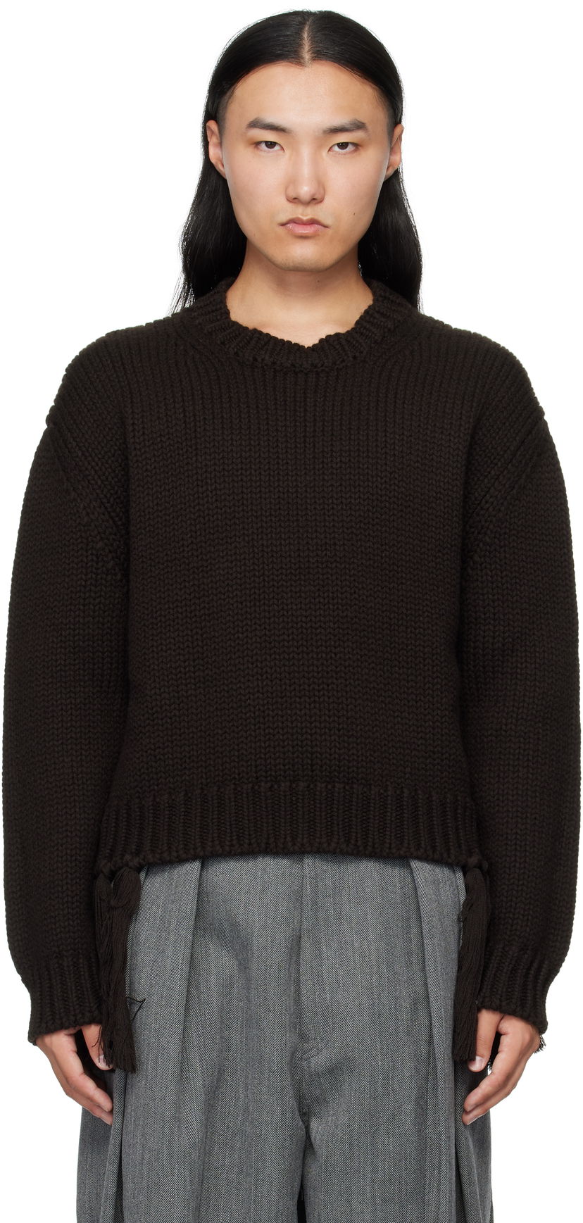 Džemper HED MAYNER Hed Mayner Knit Crewneck Sweater with Tassels Smeđa | HMMB75099A-HB619