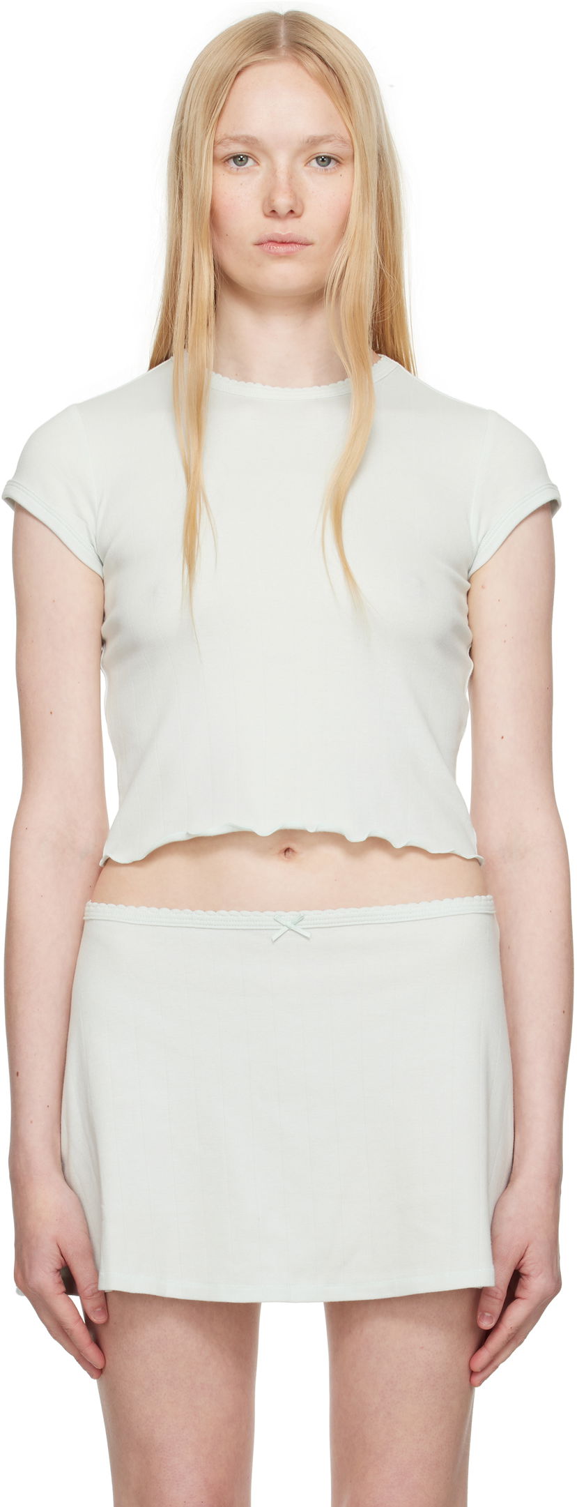 Suknja SKIMS SKIMS Drop Needle Pointelle Baby Tee Zelena | ST-STT-8463