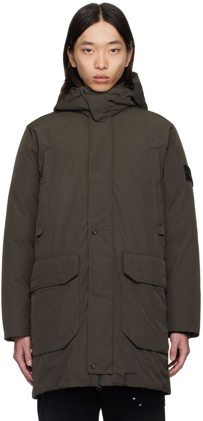 Jakna Stone Island Gray Hooded Down Jacket Crna | 811570726