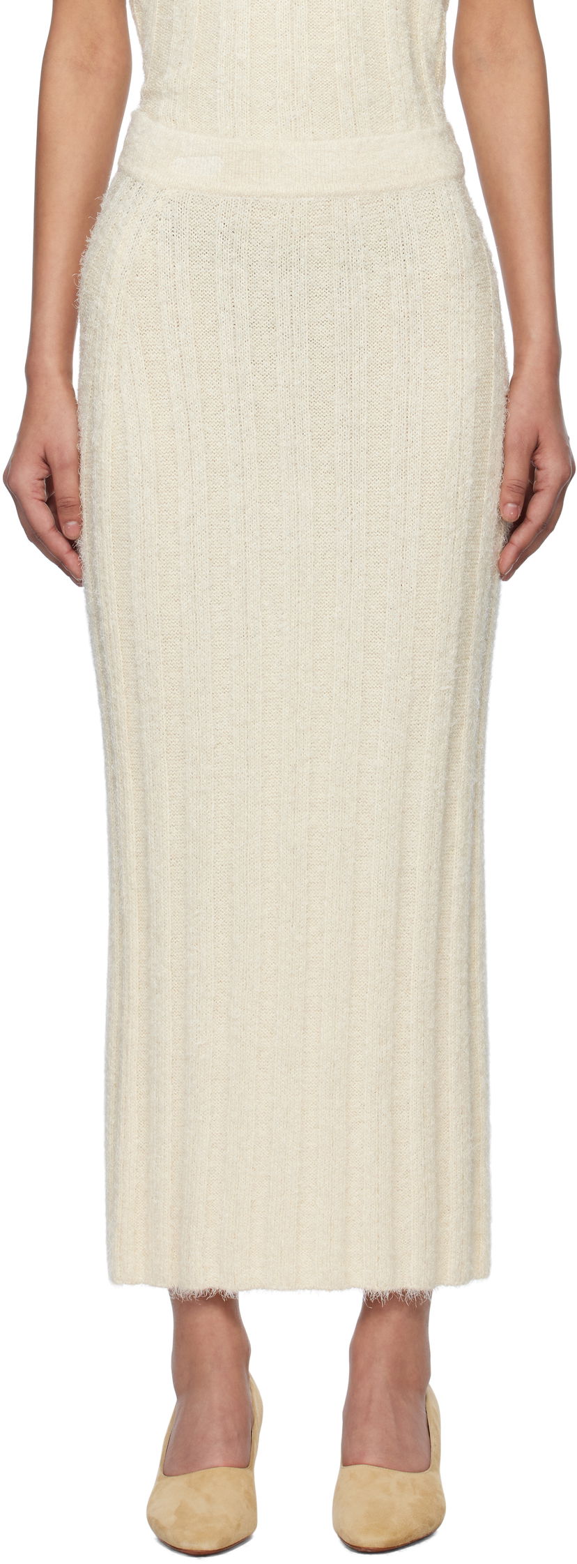 Suknja Khaite KHAITE Claire Midi Knit Skirt Bež | 9751309