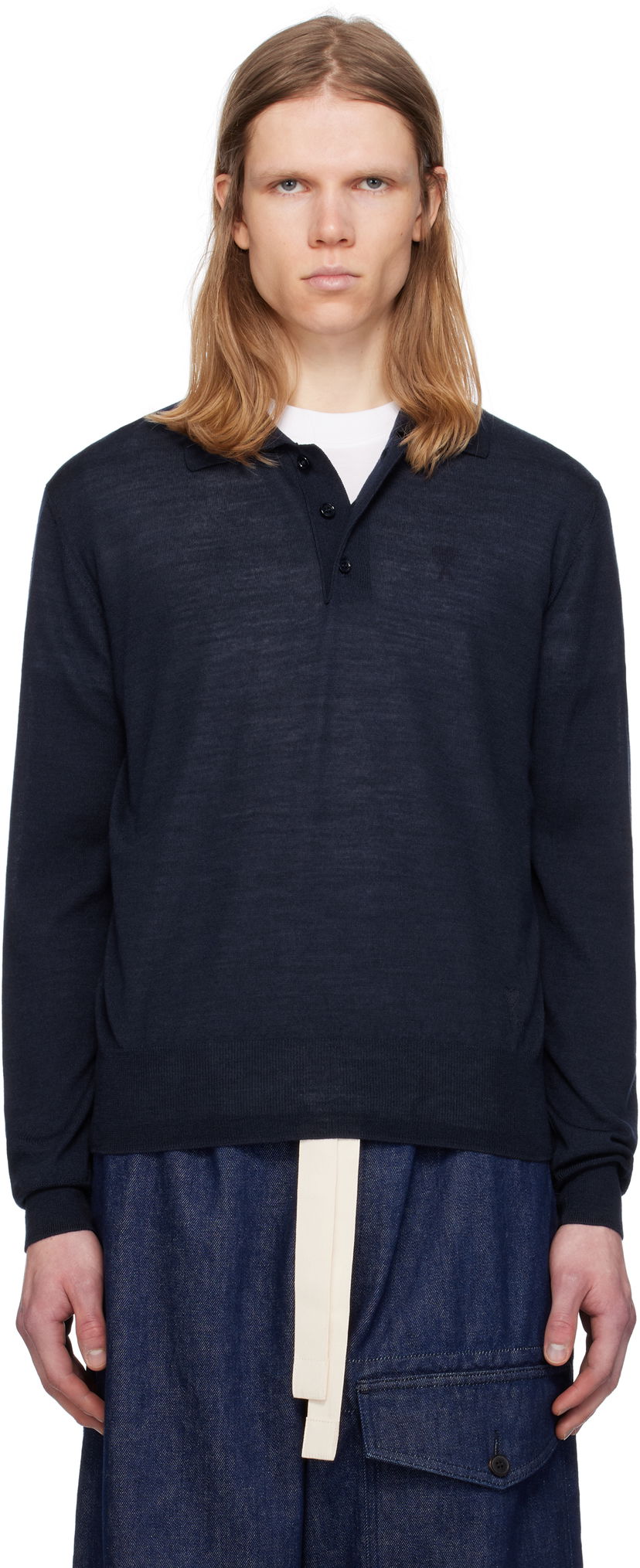 Džemper AMI AMI Paris Tonal De Coeur Polo Tamnoplava | HPL366.KN0066