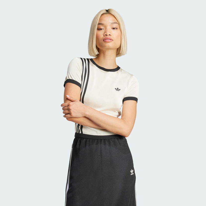 Suknja adidas Performance Knitted 3 Stripes Short Sleeve T-Shirt Crna | JJ0961