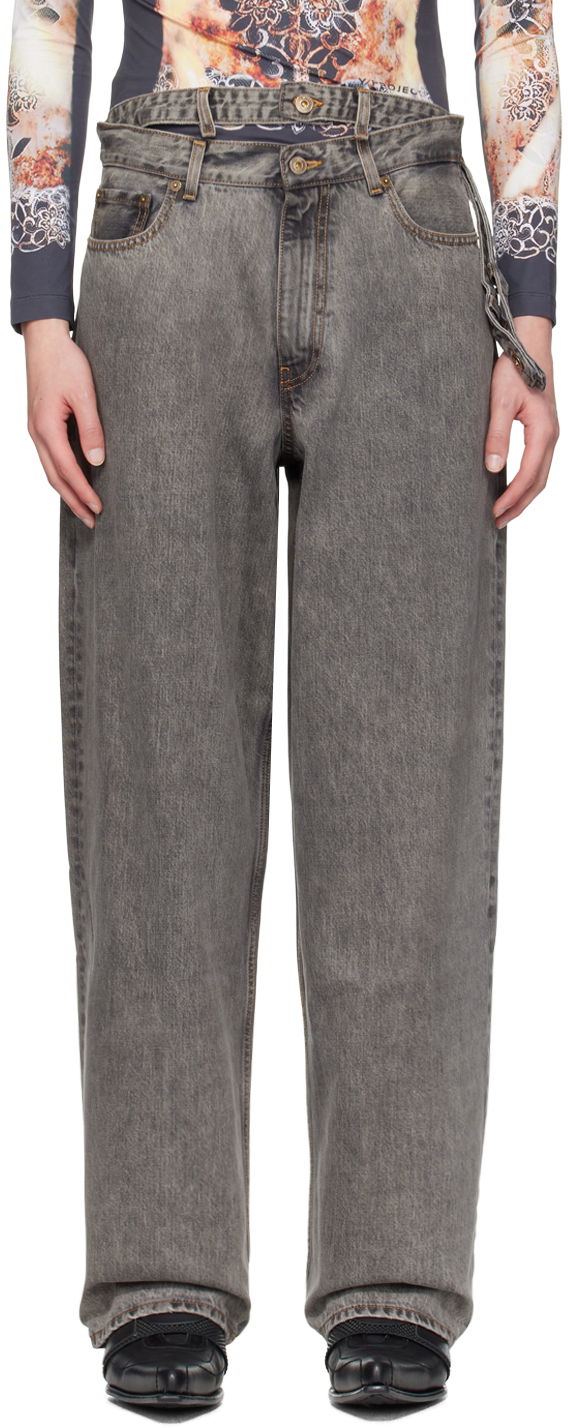 Jeans Y/PROJECT Black Multi Waistband Jeans Siva | 207PA007