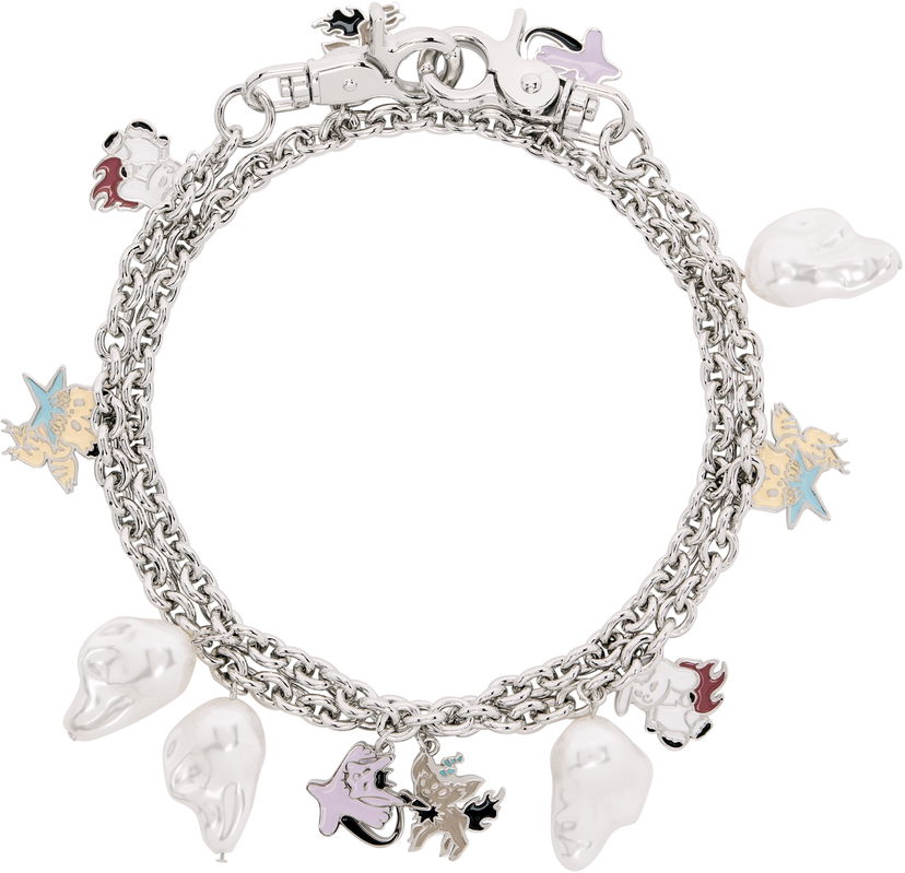 Narukvica We11done We11done Silver-Tone Monster & Pearl Charm Bracelet Metalik | WD-AJ2-25-540-U-SV
