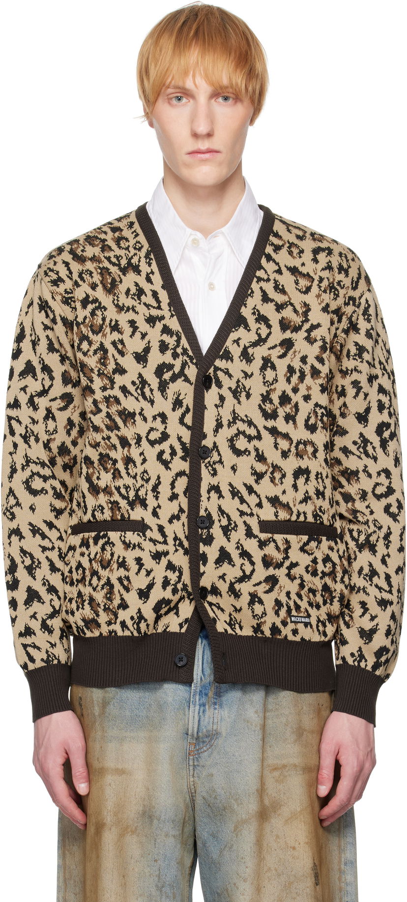 Džemper WACKO MARIA WACKO MARIA Leopard Jacquard Knit Cardigan Bež | 25SS-WMK-KN14