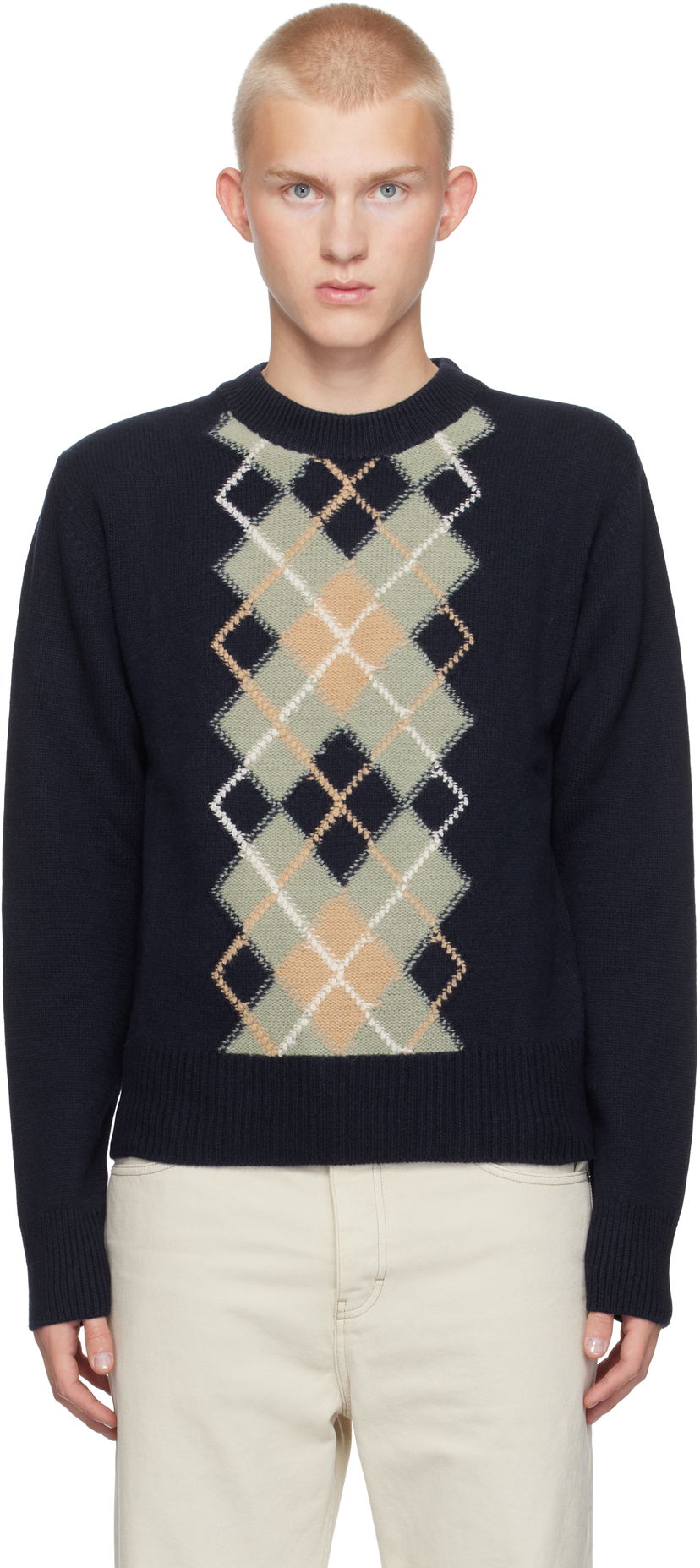 Džemper AMI Argyle Crew Neck Sweater Crna | HKS044.KN0057