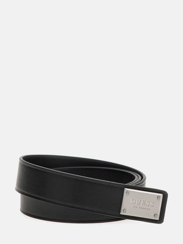 Pojasevi GUESS Metal Plaque Genuine Leather Belt Crna | BMMPSLP4430