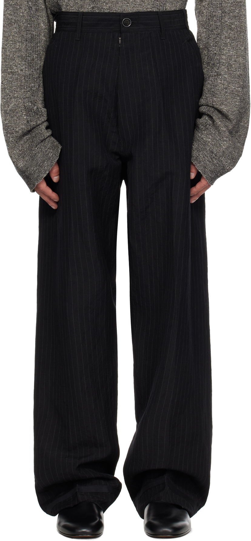Hlače Maison Margiela Maison Margiela Pinstripe Linen & Wool Wide-Leg Trousers Crna | S50KA0678 M35447