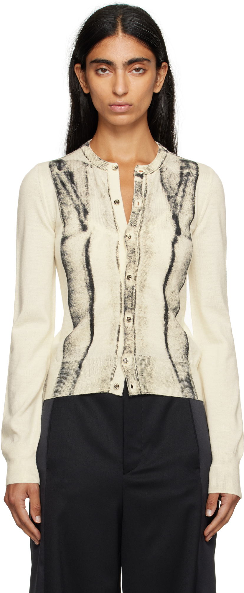 Džemper Maison Margiela MM6 Maison Margiela Folded Printed Cardigan Bež | S52HP0031 M13129