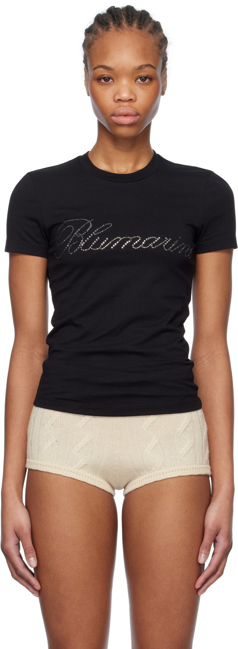 Majica kratkih rukava Blumarine Blumarine Rhinestone Embroidered T-Shirt Crna | P522T082A