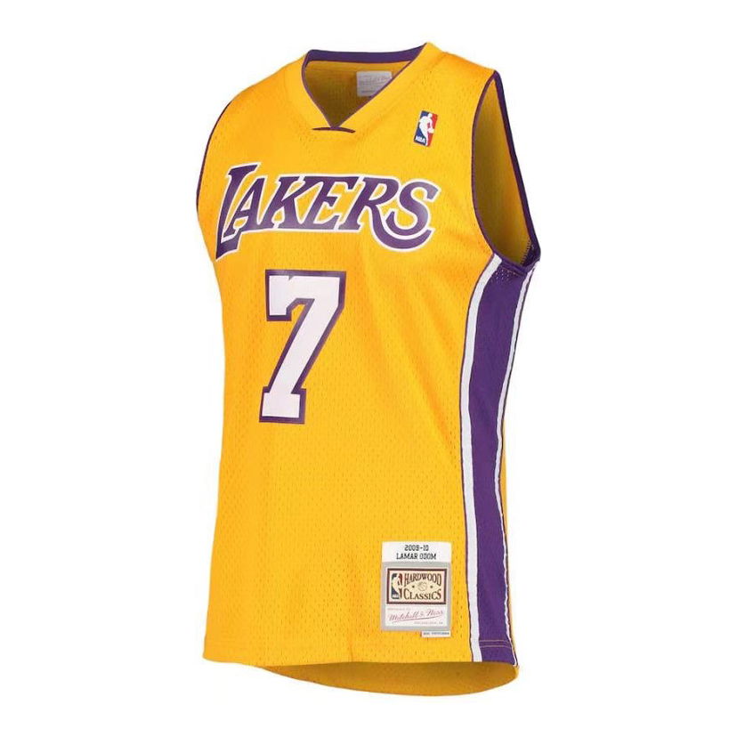 Dres Mitchell & Ness Los Angeles Lakers Lamar Odom #7 Hardwood Classics NBA Swingman Jersey Žuta | SMJYGS20047-LALGOLD09LOM