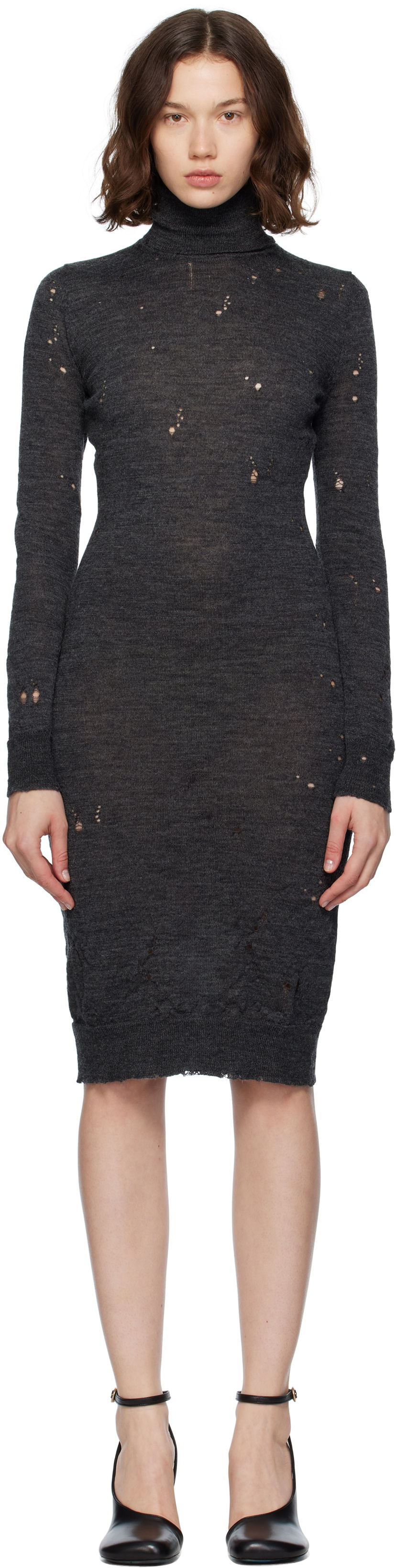 Haljina Maison Margiela MM6 Maison Margiela Turtleneck Midi Dress Siva | S52DD0073 M13134