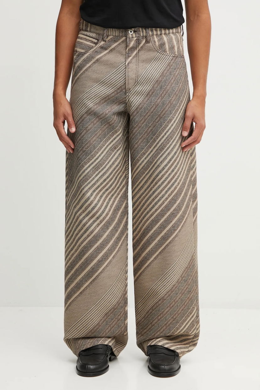 Hlače KENZO Wool Blend Diagonal Stripe Turn Up Wide Fit Pants Višebojno | FF65PA3839IO