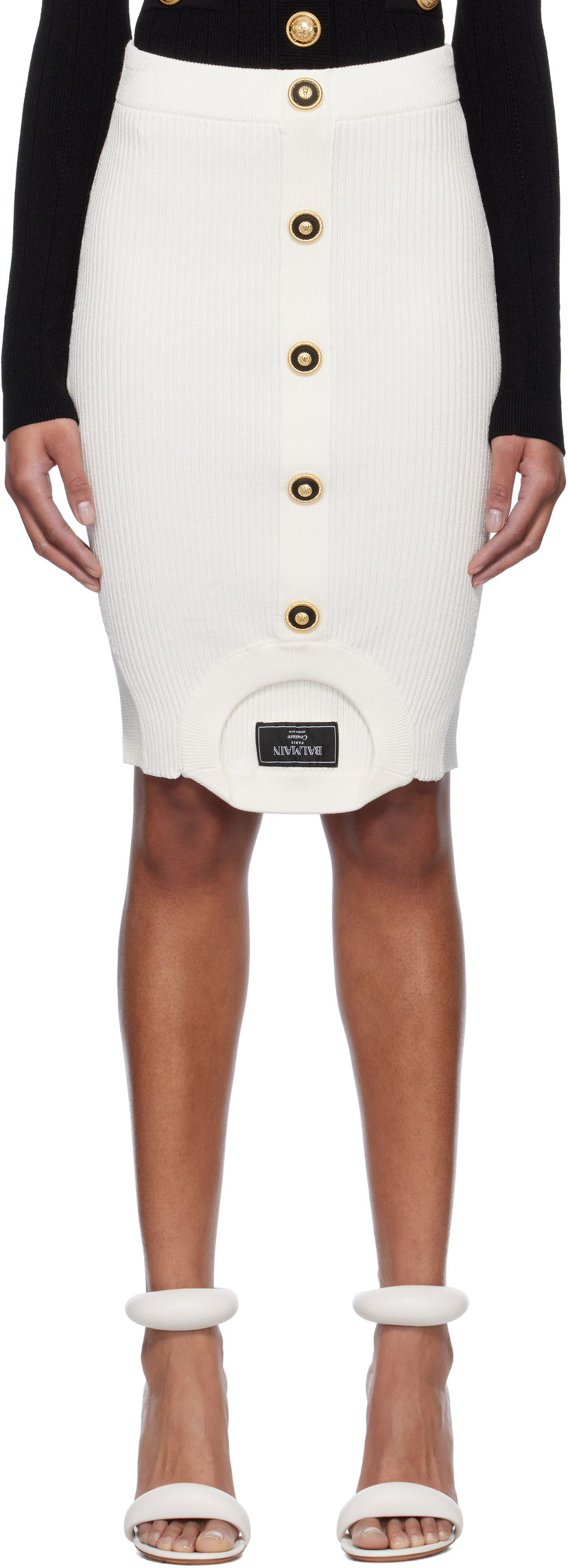 Suknja Balmain Balmain Optical Illusion Ribbed Knit Miniskirt Bijela | EF1LBA60KI10
