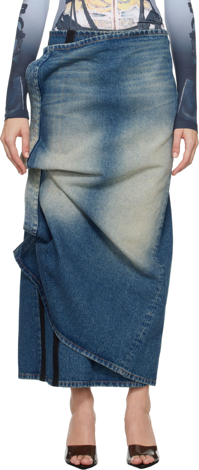 Suknja Y/PROJECT Blue Velcro Denim Midi Skirt Plava | 107SK005
