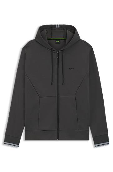 Dukserice BOSS BOSS Cotton-Blend Zip-Up Hoodie with Stripe Details Siva | 50542974
