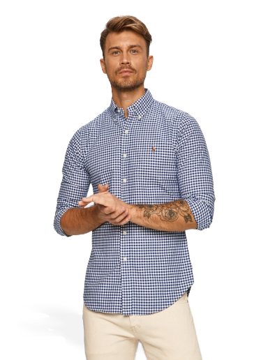 Košulja Polo by Ralph Lauren Custom-Fit Oxford Checked Shirt Plava | 710549084010