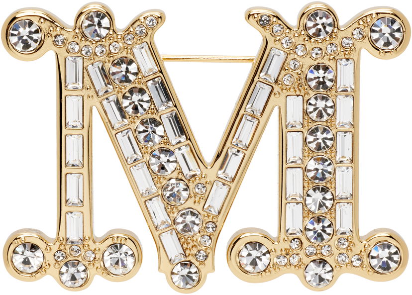 Pin Max Mara Bath2 Crystal-Embellished Letter M Brooch Metalik | 2524756012600