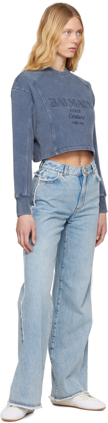 Džemper Balmain Balmain 'Couture' Cropped Embroidered Sweatshirt Plava | EF1JO076BC96, 3