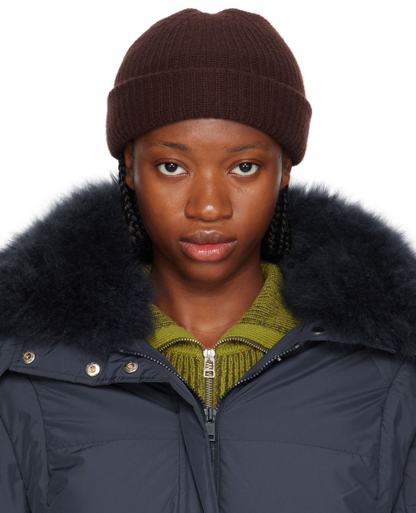 Kapica Yves Salomon Ribbed Beanie Smeđa | 24W23WAA500XXMACL