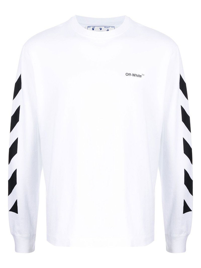 Majica kratkih rukava Off-White Diagonal Helvetica Long Sleeve T-Shirt Bijela | OMAB064C99JER0010110