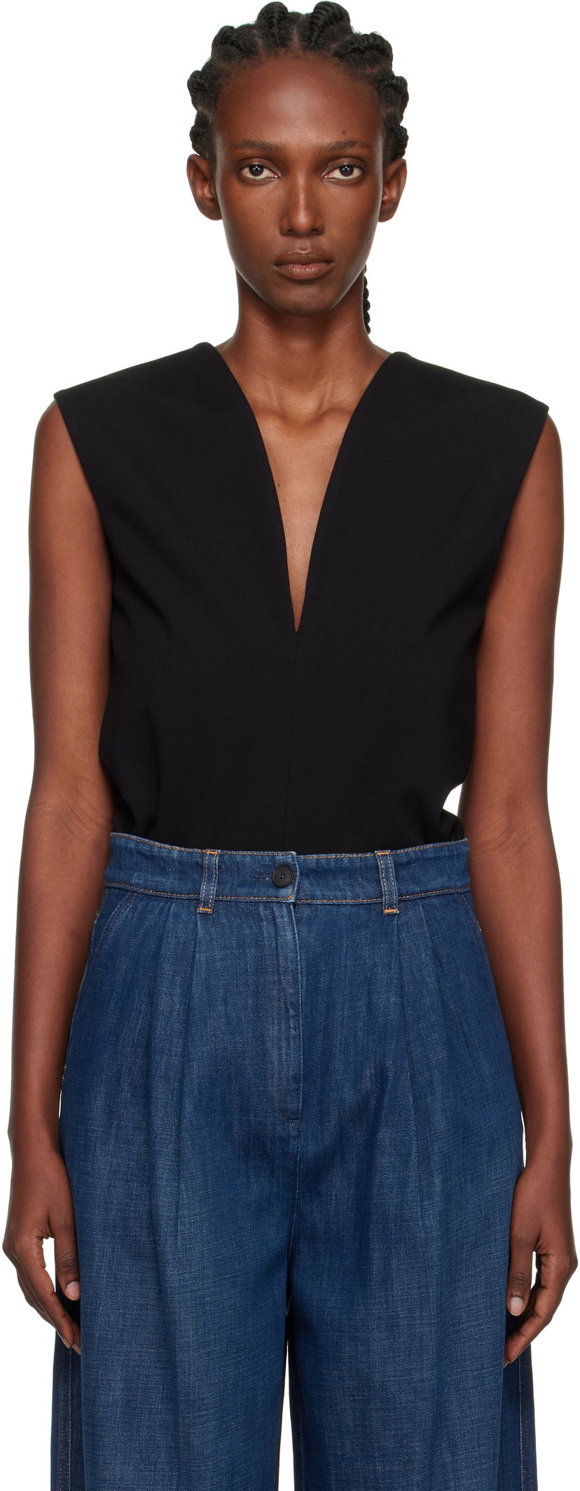 Majica bez rukava LANVIN Lanvin Jersey Plunging Neckline Top Crna | RW-TO0006-6109-E25